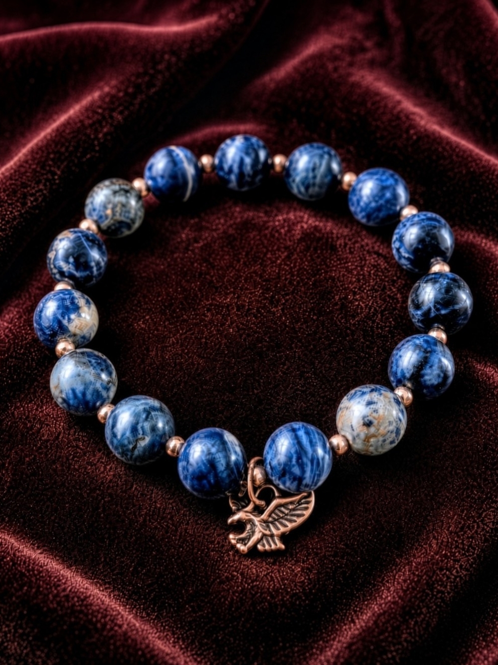 Sodalite Stones with Eagle Charm Bracelet - Clarity. Courage. Higher vision.